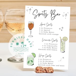 edytowalny barek spritz barek dla nowożeńców baby shower menu baru aperol hugo limoncello cyfrowe pobieranie diy bar sign podpis koktajl