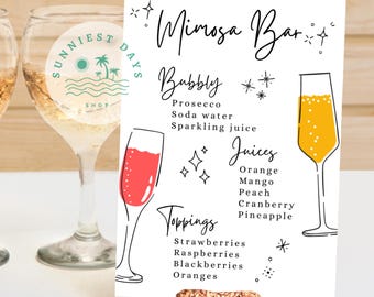 Chariot de bar mimosa modifiable nuptiale bébé mariage shower de mariage menu du bar téléchargement numérique enseigne de bar bricolage cocktail signature