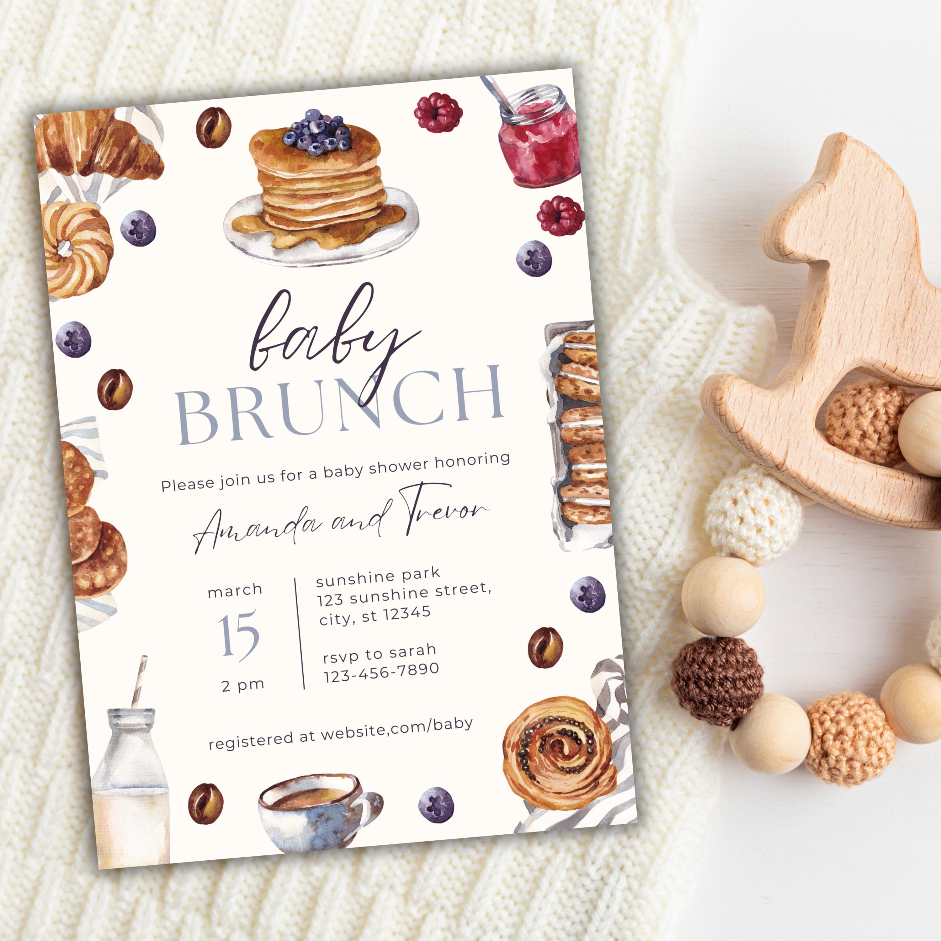 Editable Baby Brunch Shower Invitation: Watercolor Breakfast Pancake Coffee  Template (digital Download) - Etsy, image size:3000x3000
