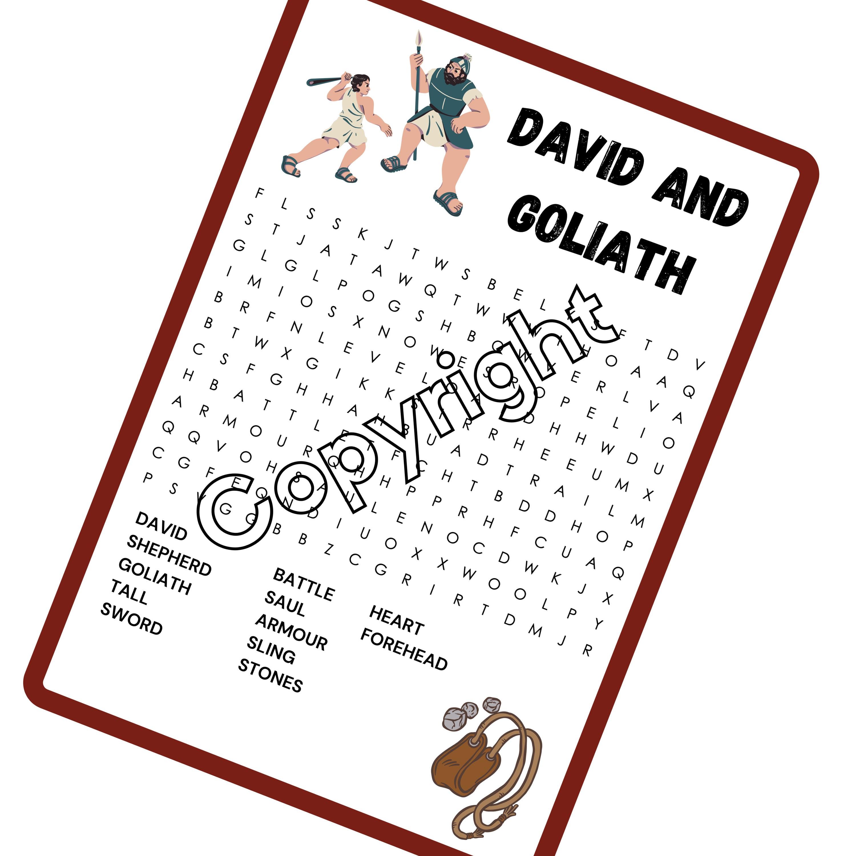 David and Goliath Bible Word Search Puzzle - Etsy UK