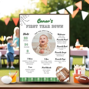 Cartello traguardo del primo anno di età, poster traguardo del primo compleanno di football, cartello con statistiche di football stampabile, cartello con decorazioni sportive, cartello con primo compleanno per ragazzi
