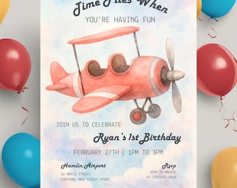 Invitación de cumpleaños de Time Flies Invitación de fiesta de avión de Time Flies Fiesta temática de avión vintage Fiesta de cumpleaños de avión Invitación de cumpleaños de avión