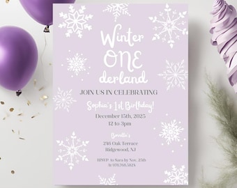 Invitación de primer cumpleaños de Winter ONEderland Invitación de cumpleaños de Wonderland Invitación de Winter Wonderland con temática de copo de nieve Invitaciones para fiestas de invierno
