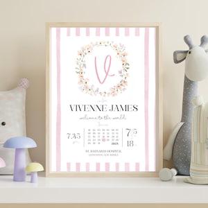 Birth Details Print Newborn Baby Birth Sign Gift Nursery Decor Digital Birth Poster Print Birth Stats Nursery Print New Mom Printable Gift