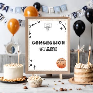 Ensemble d'enseignes de fête d'anniversaire de basket-ball numérique imprimable, décoration de table de fête, enseignes de fête à thème de basket-ball de sport
