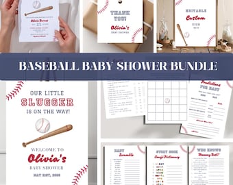 Baseball Baby Shower Invitation Printable Bundle Little Slugger Sports Themed Baby Shower Party Decor Boy Baby Shower Sprinkle Decor Bundle