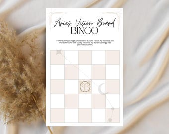 Aries Manefisation Zodiac Vision Board Bingo Card – Printable Digital Download for Manifestation & Inspiration –  Empowering Self-Care Tool
