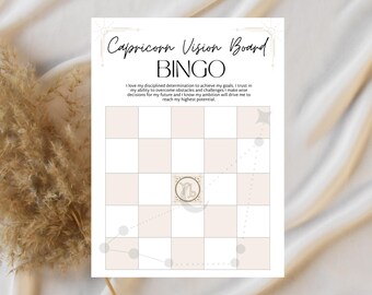 Capricorn Manfiestion Zodiac Vision Board Bingo Card – Printable Digital Download for Manifestation & Inspiration – Empowering Self-Care