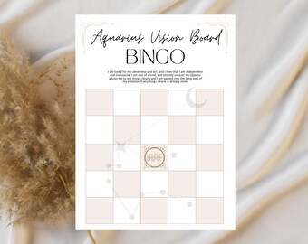 Aquarius Manifestion Zodiac Vision Board Bingo Card – Printable Digital Download for Manifestation & Inspiration – Empowering Self-Care Tool