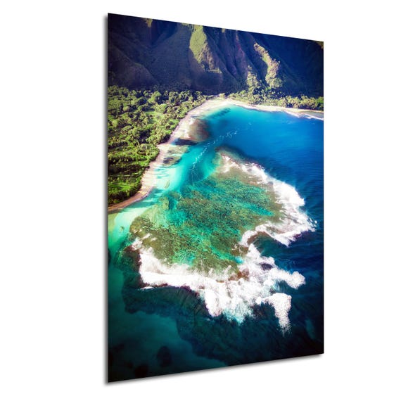 Na Pali Coast, Kauai Turquoise Reef | Museum Canvas Art | Emerald Tones, Coastal Wall Decor