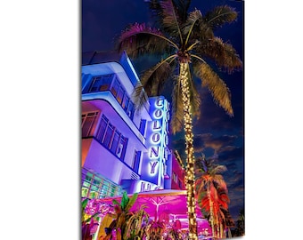 Lámina estilo art déco neón de Miami, Hotel Colony (Lienzo, acrílico, papel)