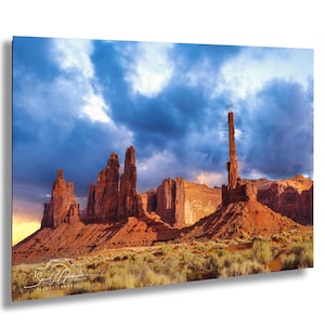 Monument Valley Artwork - Totem Pole Desert Landscape Sunset Print, Southwest Native Style Wall Decor, Home Gift, Tribal Boho Art Poster