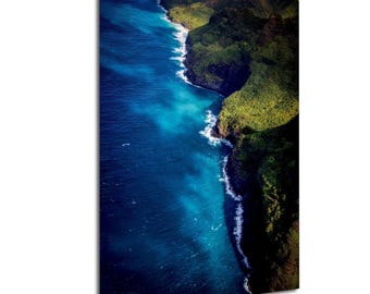 Na Pali Coast, Emerald Cliffs, Turquoise Waters | Aerial Print | Custom Sizes | Interiors