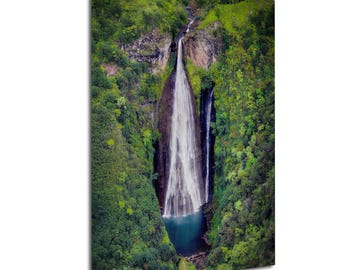 Jurassic Falls Kauai, Lush Rainforest Aerial Photo | Fine Art Paper | Custom Size Wall Decor