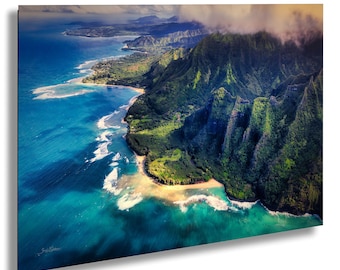 Na Pali Coast, Aerial Print - Turquoise Emerald Cliffs | Kauai Helicopter Photo | Custom Sizes