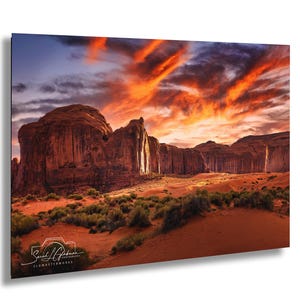Monument Valley Artwork - Red Skies Desert Landscape Sunset Print, Southwest Native Style Wall Decor, Home Gift, Tribal Boho Art Poster