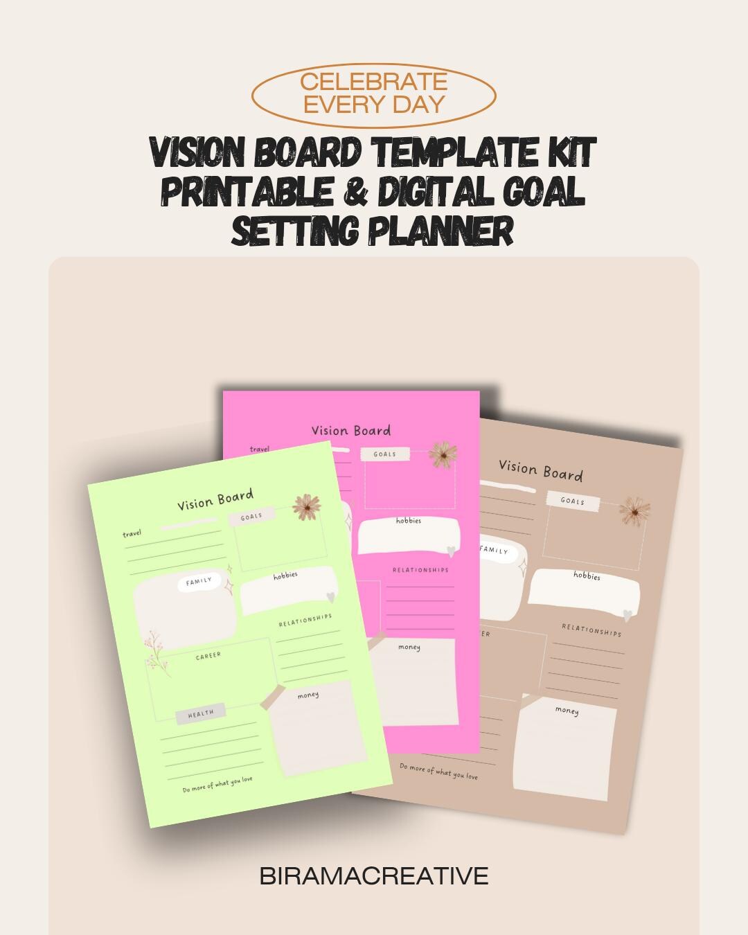 Vision Board Template Kit – Printable & Digital Goal-setting Planner - Etsy