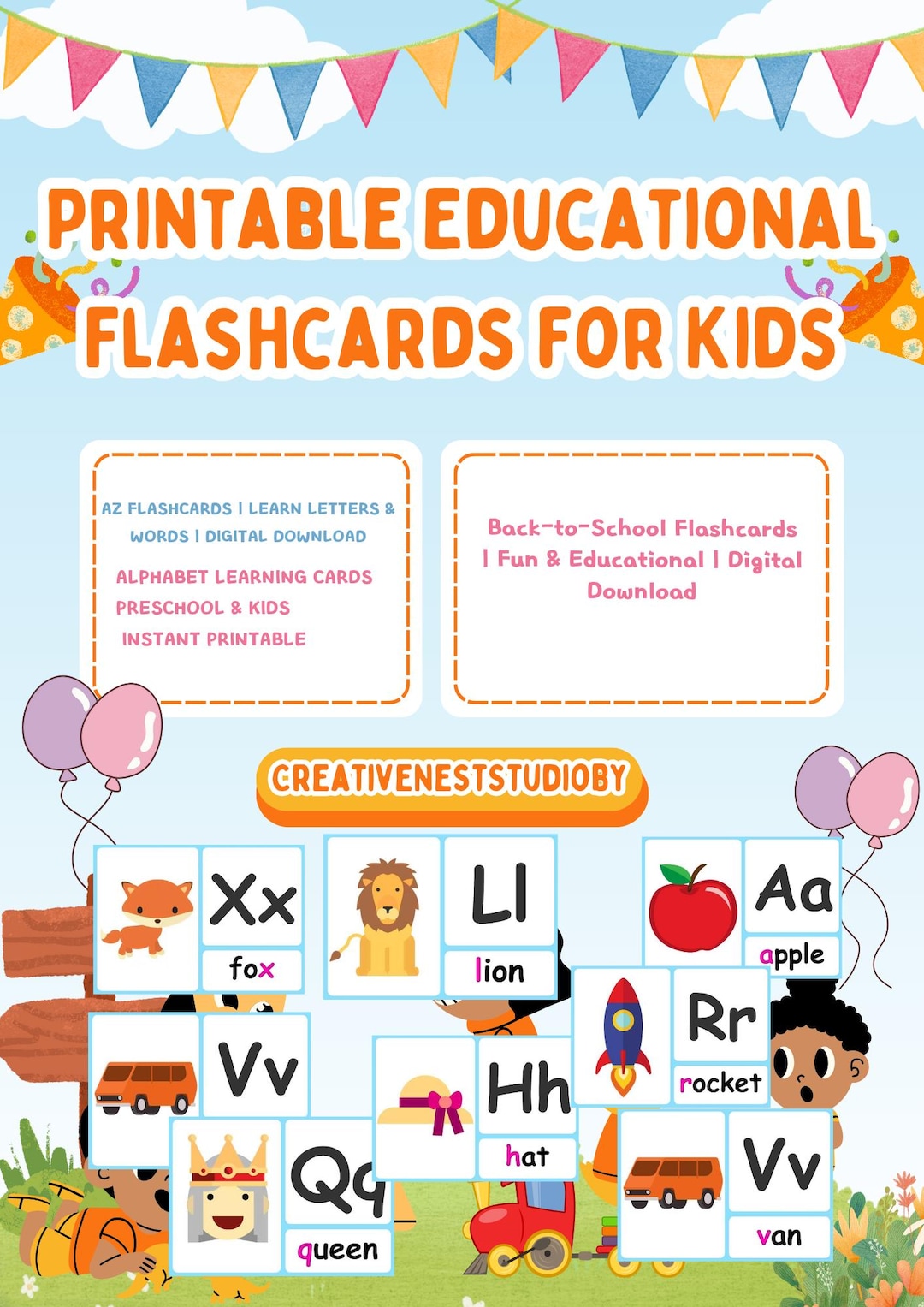 A–Z Alphabet Flashcards | Printable Learning Cards for Kids | Digital ...