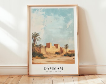 Dammam reseaffisch: Saudiarabien vintage väggkonst