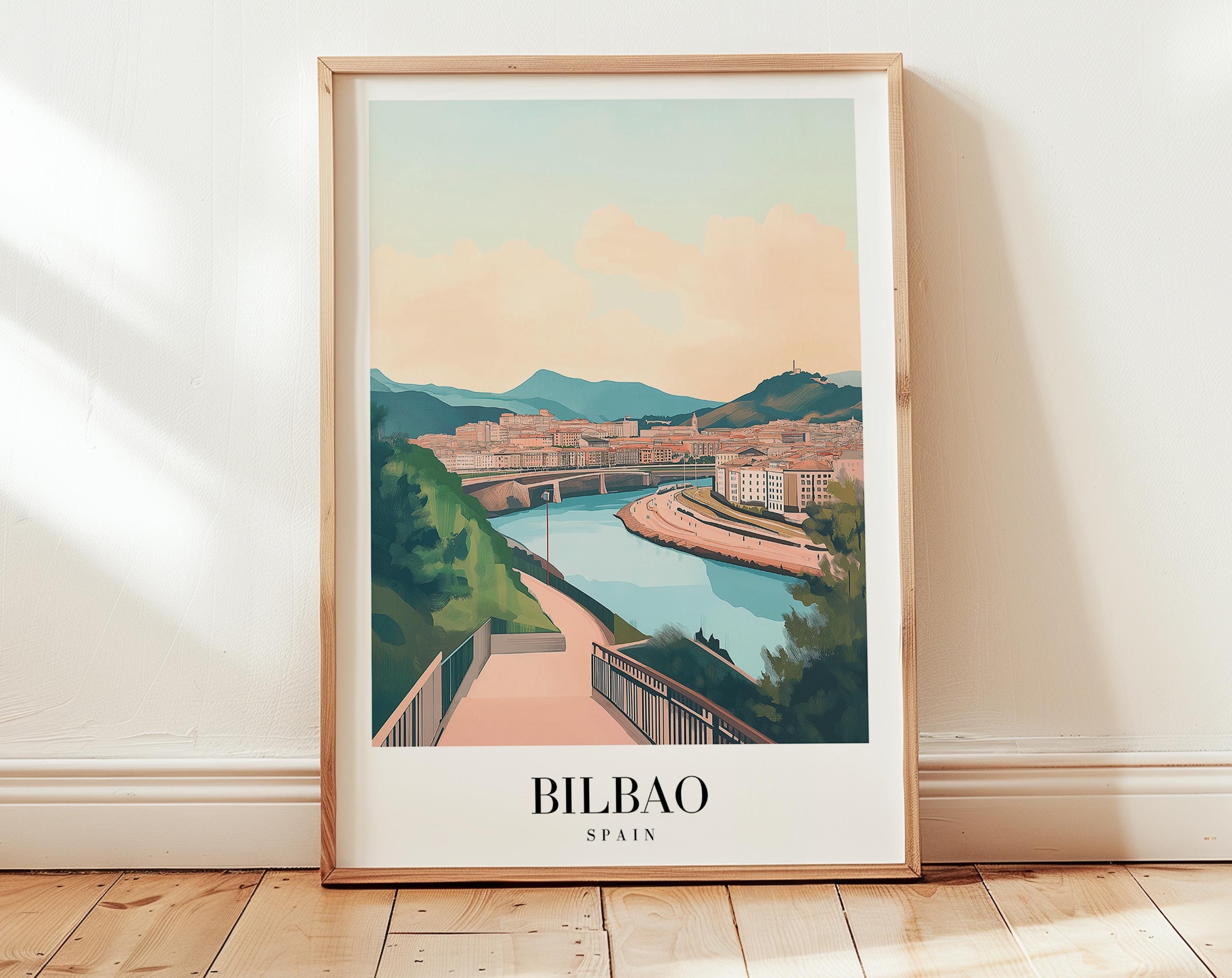 Bilbao Spain Travel Poster: Vintage Cityscape Art Print - Etsy