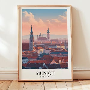 Munich Germany Travel Poster: Vintage Cityscape Art Print