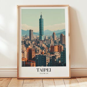 Póster de viaje de Taipéi, arte mural de Taiwán, decoración de pared retro para viajeros, obra de arte de viaje vintage minimalista, regalo personalizado