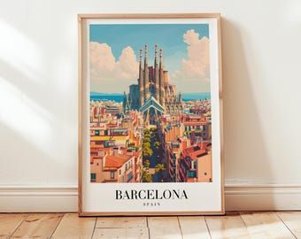 Barcelona Spain Travel Poster: Vintage Style Wall Art