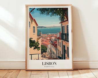 Lisbon Portugal Travel Poster: Minimalist Cityscape Wall Art