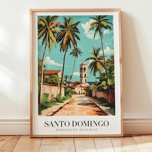 Santo Domingo Reise Poster, Dominikanische Republik Wandkunst, Retro Reise, Gelassener Vintage Stil Druck, Zeitloses Reise Kunstwerk für Gemütliche Räume