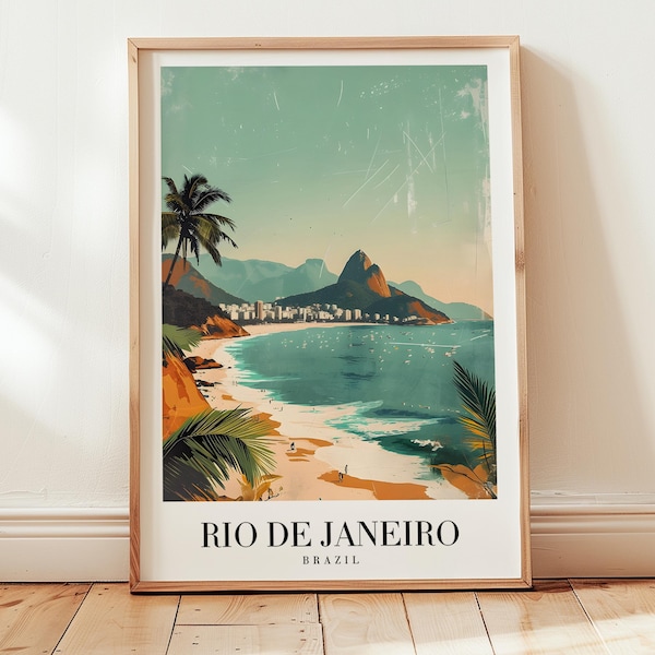 Póster de viaje de Río de Janeiro, arte mural de Brasil, regalo personalizado, decoración del hogar, regalo de aniversario, regalo de inauguración de la casa, póster de viaje vintage