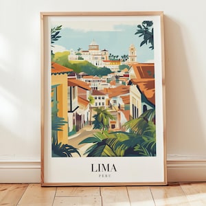 Poster di viaggio di Lima, arte murale del Perù, Sud America, arte di viaggio latina, stampa di viaggio retrò dai colori tenui, arte minimalista per interni da sogno