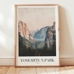 Arte mural del Parque Nacional de Yosemite, póster de paisaje natural, impresión de viaje por el bosque de montaña, decoración del hogar en la naturaleza de EE. UU.