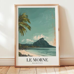 Póster de viaje de Le Morne, arte mural de Mauricio, regalo personalizado, regalo de cumpleaños, regalo de boda, regalo de aniversario, regalo de inauguración de la casa