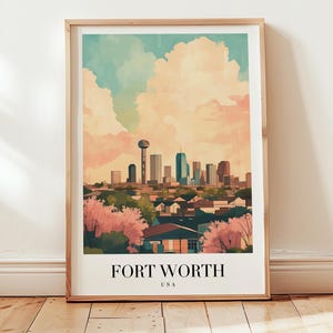Poster turistico di Fort Worth, Texas, arte murale USA, regalo personalizzato, regalo di compleanno, regalo di nozze, regalo di anniversario, regalo di inaugurazione della casa