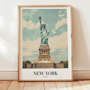 Poster di viaggio di New York n. 2, stampa murale USA, Statua della Libertà, decorazione murale estetica da viaggio, decorazione murale retrò per viaggiatori, stampa di paesaggi urbani