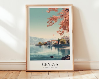 Geneva Switzerland Travel Poster: Vintage Style Wall Art