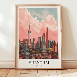 Shanghai Skyline Travel Poster: Vintage China Wall Art