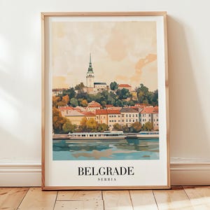 Belgrade Travel Poster, Serbia Wall Art, Vintage Travel Poster, Travel Aesthetic Wall Decor, Couples Gift, Dreamy Cityscape for Home