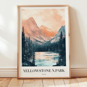 Póster del Parque Nacional de Yellowstone, Impresión artística de naturaleza de lago de montaña, Decoración de pared de viajes por EE. UU., Póster de paisajes silvestres, Arte de viajes estético