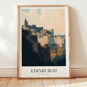 Edinburgh Reiseposter #2, Schottland UK Wandkunst, Retro Reise, Gelassener Vintage Stil Druck, Zeitloses Reise Kunstwerk für Gemütliche Räume