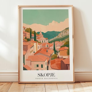 Skopje Travel Poster, North Macedonia Wall Art, Retro Wall Decor for Travelers, Minimalist Vintage Travel Artwork, Personalized Gift