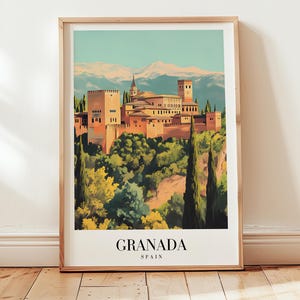 Poster di viaggio di Granada, arte murale della Spagna, regalo personalizzato, regalo di compleanno, regalo di nozze, regalo di anniversario, regalo di inaugurazione della casa