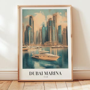 Dubai Marina Vintage Travel Poster: UAE Wall Art