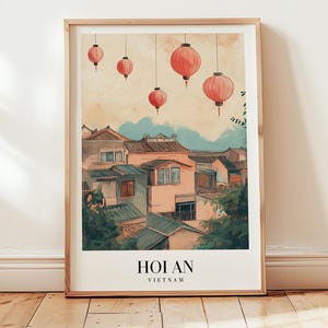 Póster de viaje de Hoi An, arte mural de Vietnam, viajes retro, impresión de estilo vintage sereno, obra de arte de viaje atemporal para espacios acogedores