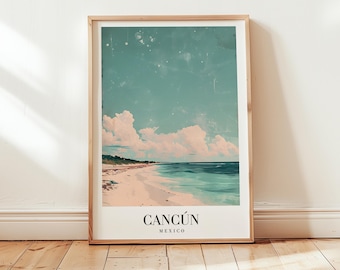 Cancun Mexico Travel Poster: Vintage Beach Wall Art