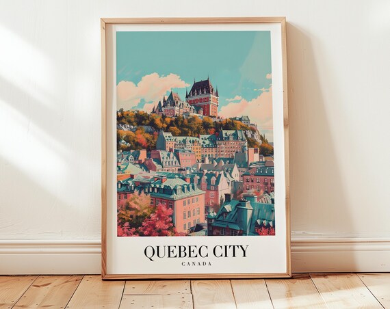 Quebec City Travel Poster, Canada Wall Art, Personalized Gift, Minimalist Home Decor, Housewarming Present, Vintage Travel Poster