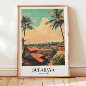 Surabaya Reise Poster, Indonesien Wandkunst, Retro Reise, Gelassener Vintage Stil Druck, Zeitloses Reise Kunstwerk für Gemütliche Räume