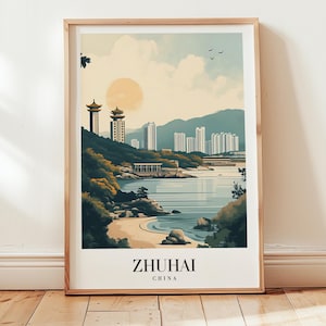 Zhuhai China Travel Poster: Vintage Cityscape Wall Art