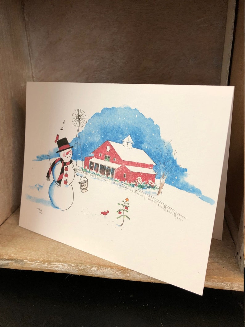 Red Barn Christmas Note Cards