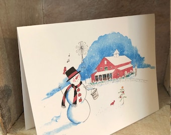 Red Barn Christmas Note Cards